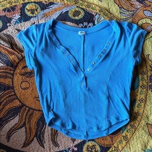 Garage Blue Button-Down Crop Top